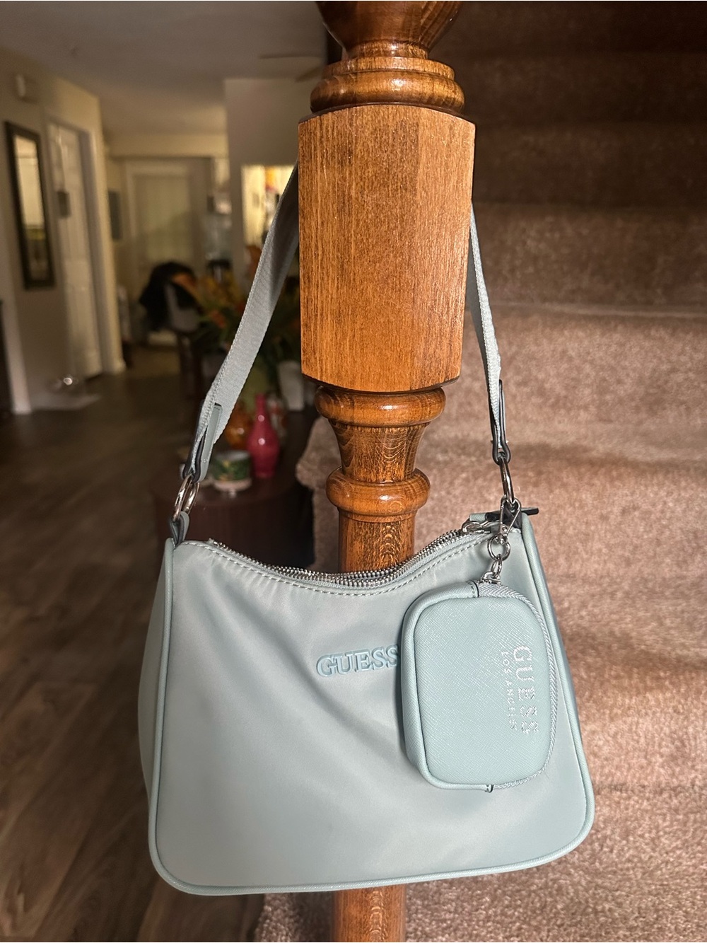GUESS Women's Light Blue Shoulder Bag with Coin Pouch - Sage Tone